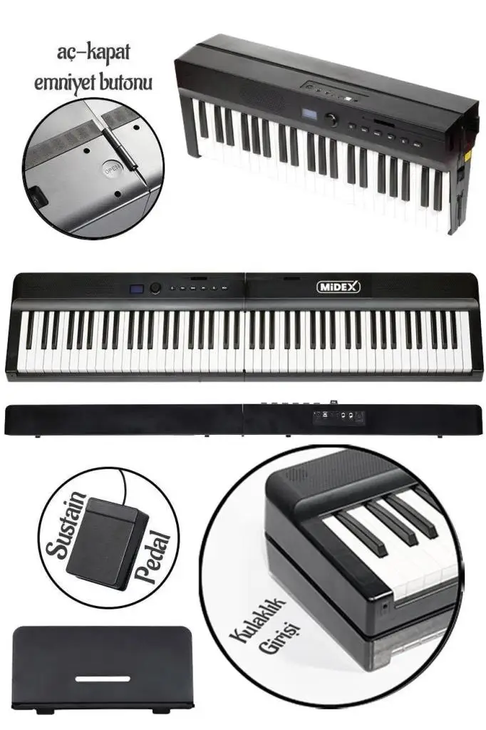 Midex PLX-120BK-ST Katlanır Taşınabilir Dijital Piyano Tuş Hassasiyetli Full Set