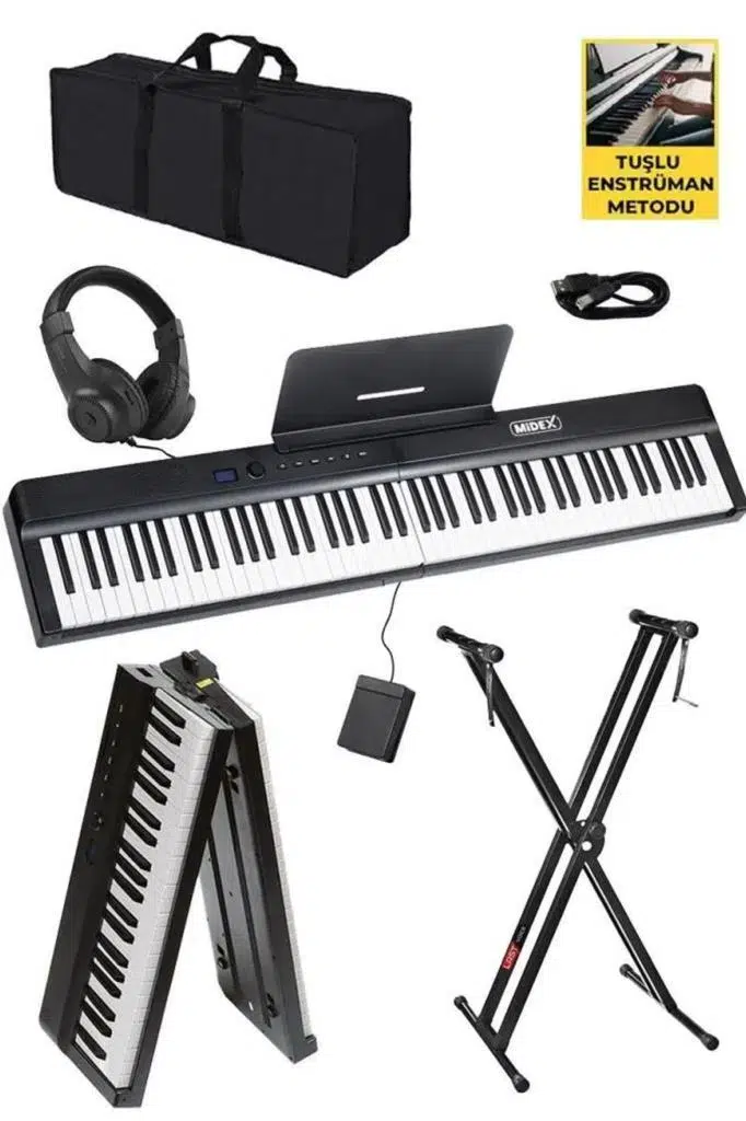 Midex PLX-120BK-ST Katlanır Taşınabilir Dijital Piyano Tuş Hassasiyetli Full Set