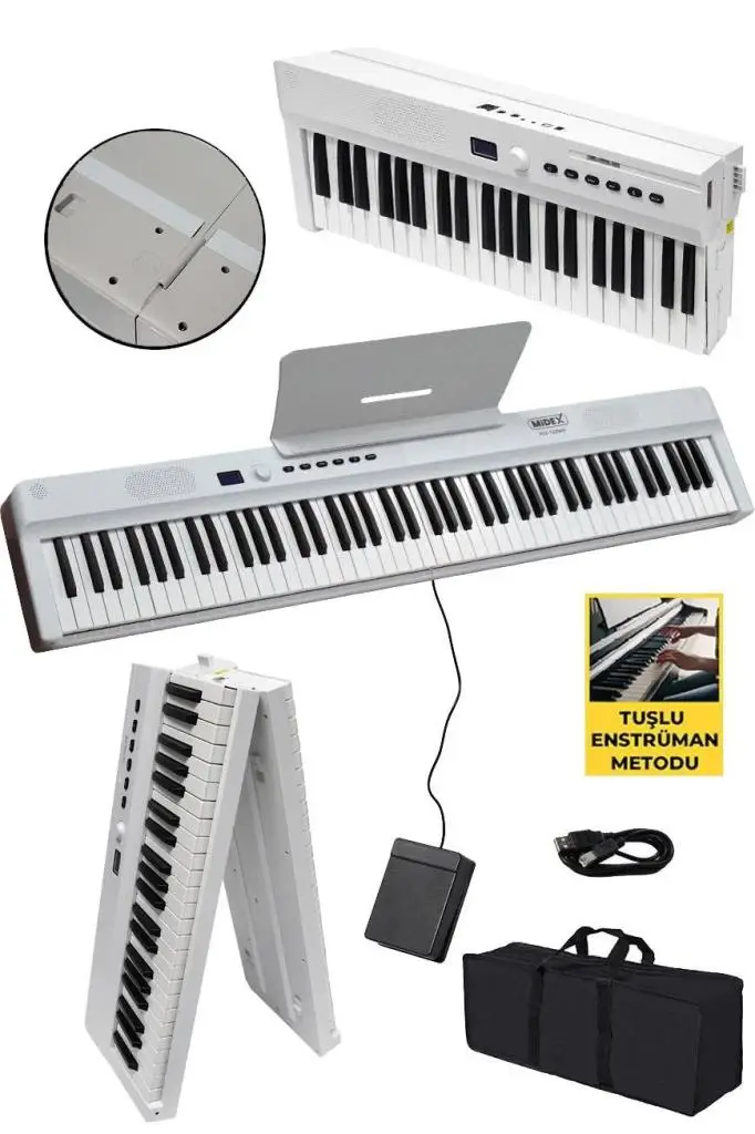Midex PLX-120WH-ST Katlanır Taşınabilir Dijital Piyano Tuş Hassasiyetli Full Set