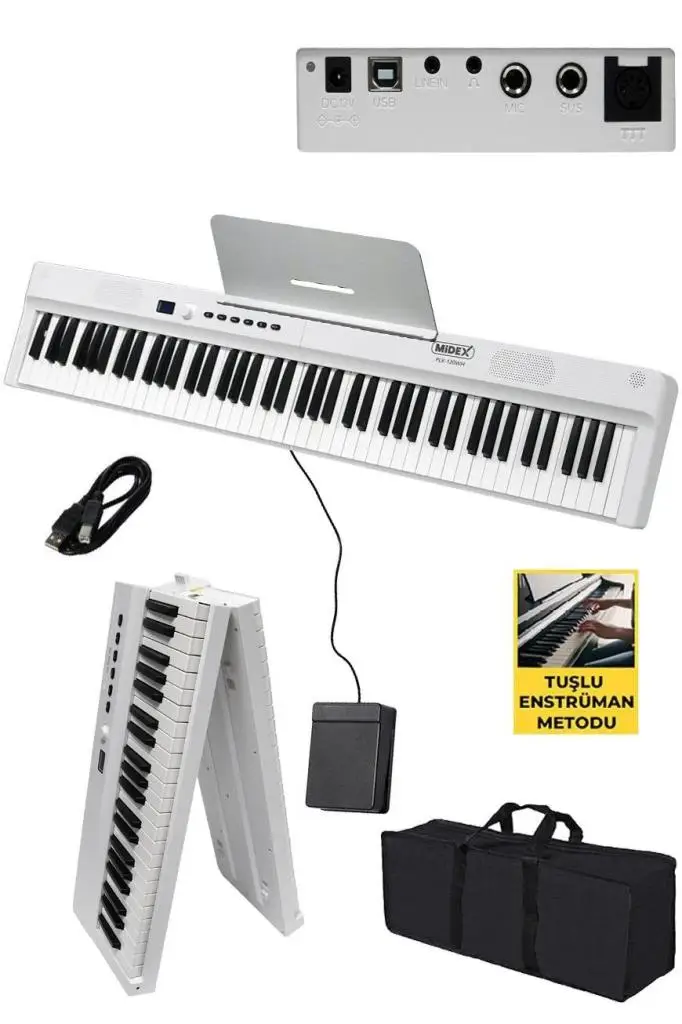 Midex PLX-120WH-ST Katlanır Taşınabilir Dijital Piyano Tuş Hassasiyetli Full Set