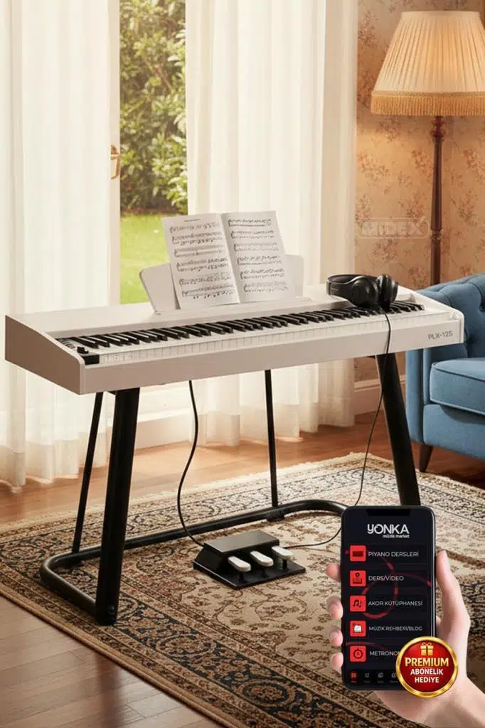 Midex PLX-125WH Taşınabilir Dijital Piyano Tuş Hassasiyetli 88 Tuş Bluetooth (Stand ve Kulaklık İle)
