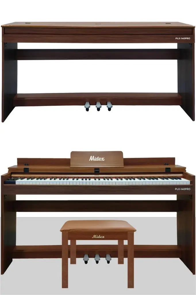 Midex PLX-140 PRO-OR Dijital Piyano Bluetooth Tuş Hassasiyeti 88 Tuşlu Kapaklı (Kulaklık ve Tabure)
