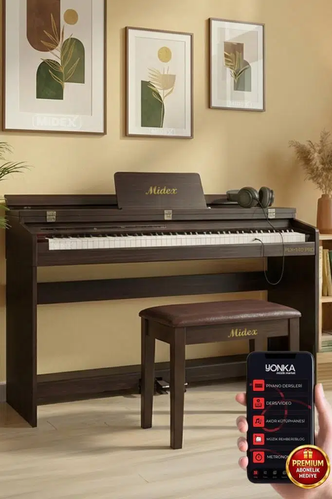 Midex PLX-140 PRO-SR Dijital Piyano Bluetooth Tuş Hassasiyeti 88 Tuşlu Kapaklı (Kulaklık ve Tabure)