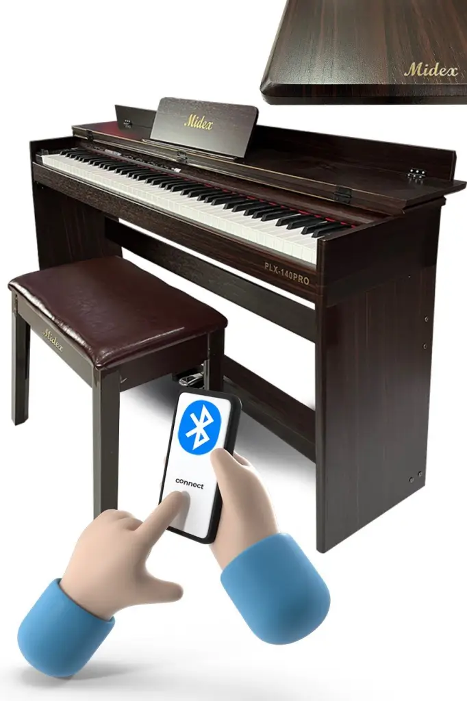 Midex PLX-140 PRO-SR Dijital Piyano Bluetooth Tuş Hassasiyeti 88 Tuşlu Kapaklı (Kulaklık ve Tabure)
