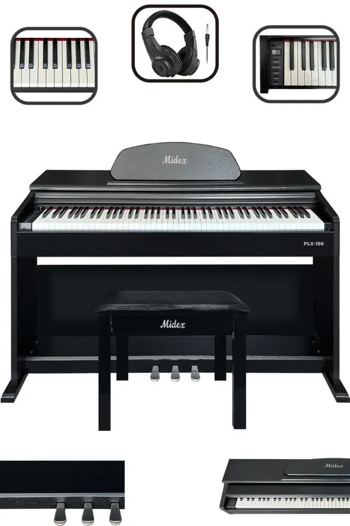 Midex PLX-190BK Siyah Dijital Piyano 88 Tuşlu Hammer Action ve Tuş Hassasiyeti