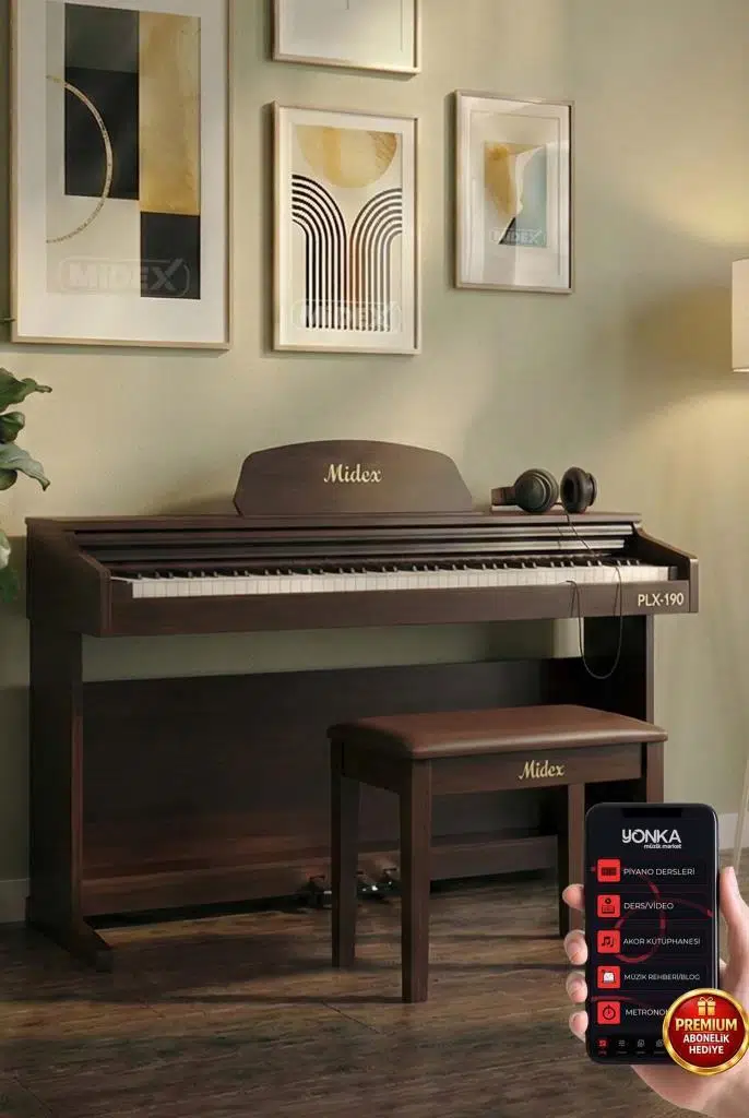 Midex PLX-190SR Gül Ağacı Dijital Piyano 88 Tuşlu Hammer Action ve Tuş Hassasiyeti