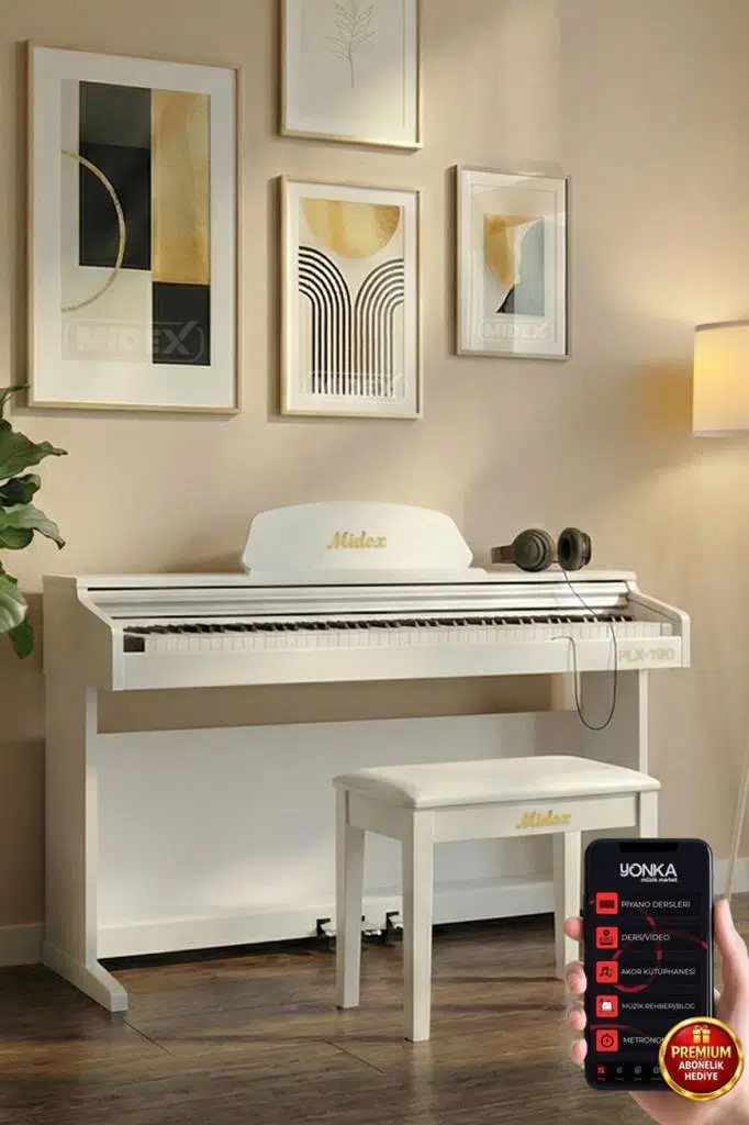 Midex PLX-190WH Dijital Piyano 88 Tuşlu Beyaz Tuş Hassasiyetli Çekiç Aksiyonlu