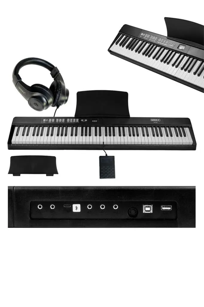 Midex PLX-80BK-H Taşınabilir Katlanır Dijital Piyano Tuş Hassasiyetli 88 Tuş BT (Sustain Kulaklık Çanta Metod)