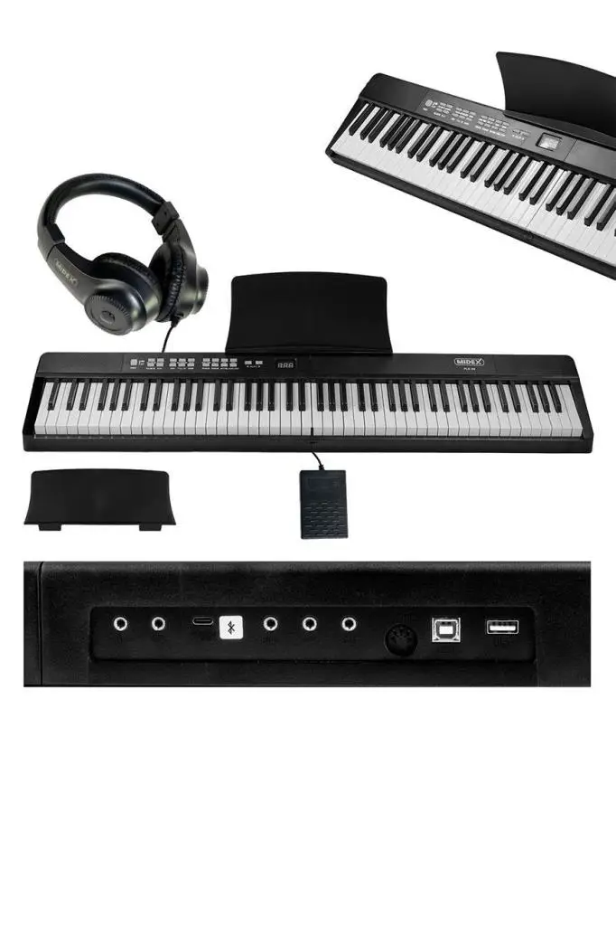Midex PLX-80BK-ST Taşınabilir Katlanır Dijital Piyano Tuş Hassasiyetli 88 Tuş BT (Stand Sustain Kulaklık Çanta Metod)