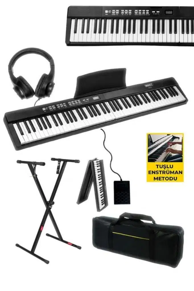 Midex PLX-80BK-ST Taşınabilir Katlanır Dijital Piyano Tuş Hassasiyetli 88 Tuş BT (Stand Sustain Kulaklık Çanta Metod)