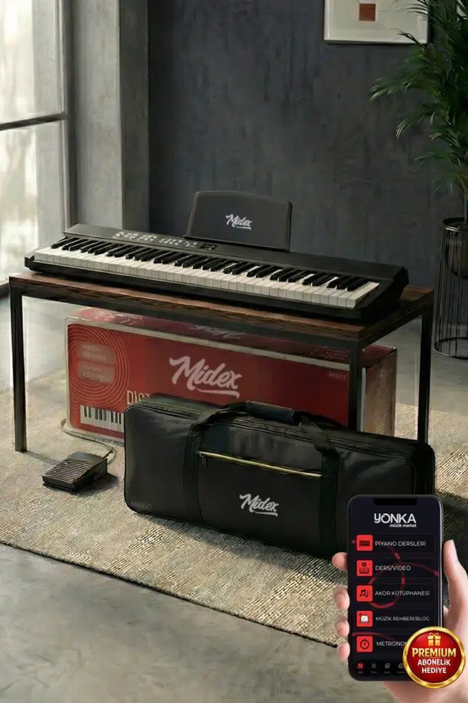 Midex PLX-80BK Taşınabilir Katlanır Dijital Piyano Tuş Hassasiyetli 88 Tuş BT (Sustain Çanta Metod)