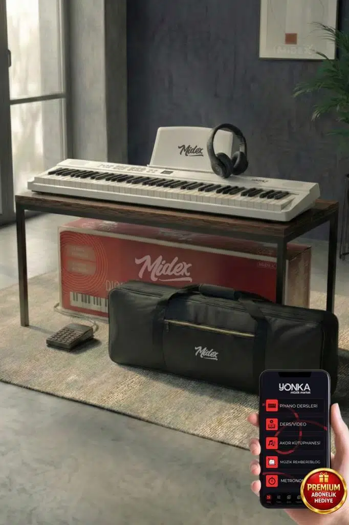 Midex PLX-80WH-H Taşınabilir Katlanır Dijital Piyano Tuş Hassasiyetli 88 Tuş BT (Sustain Kulaklık Çanta Metod)