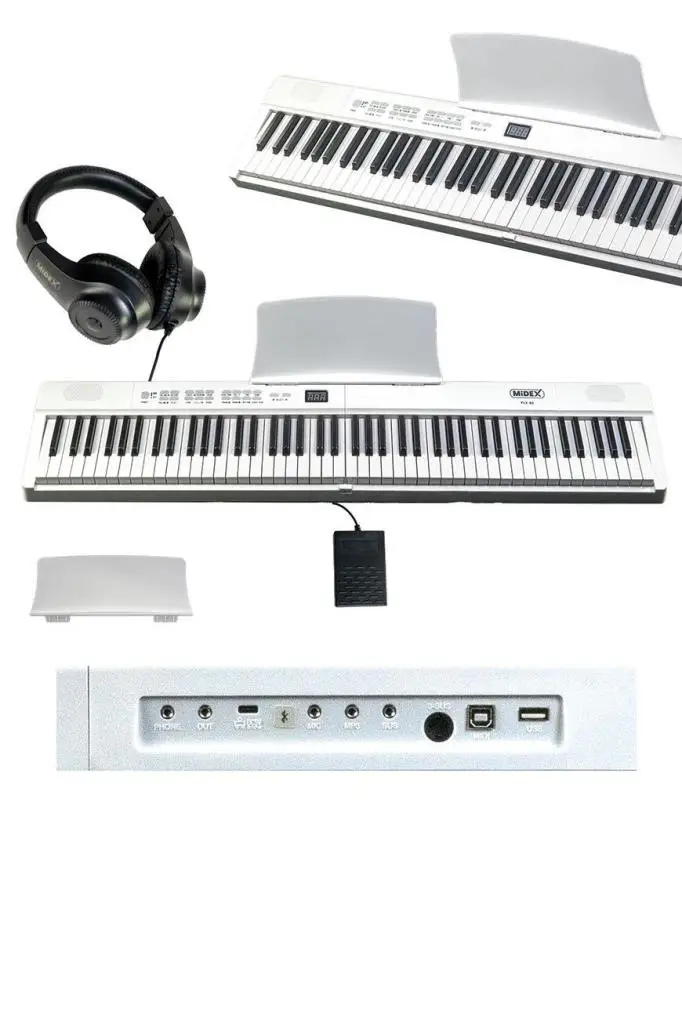 Midex PLX-80WH-ST Taşınabilir Katlanır Dijital Piyano Tuş Hassasiyetli 88 Tuş BT (Stand Sustain Kulaklık Çanta Metod)