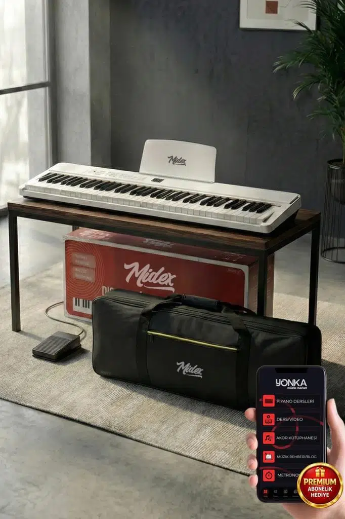 Midex PLX-80WH Taşınabilir Katlanır Dijital Piyano Tuş Hassasiyetli 88 Tuş BT (Sustain Çanta Metod)