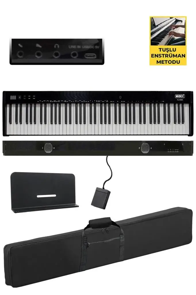 Midex PLX-95BK Taşınabilir Dijital Piyano Tuş Hassasiyetli 88 Tuşlu Bluetooth (Siyah)
