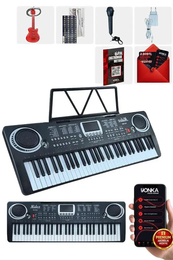 Midex PS-1500BK Başlangıç İçin 61 Tuşlu Org Notalık Adaptör Öğrenim Metodu (100 Ses 100 Ritim)