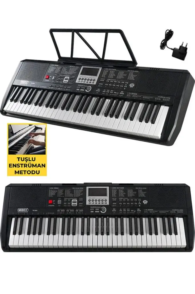 Midex PS-1800BK 61 Tuşlu Kaliteli Org Dijital Ekranlı Çanta Notalık Adaptör Sticker Öğrenim Metodu