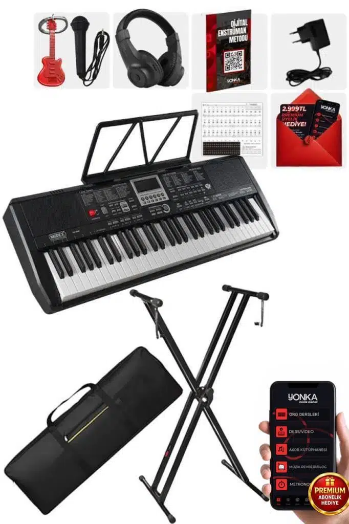 Midex PS-1800BK-SET 61 Tuşlu Kaliteli Org Dijital Ekranlı Stand Kulaklık Çanta Notalık Adaptör Sticker Metod