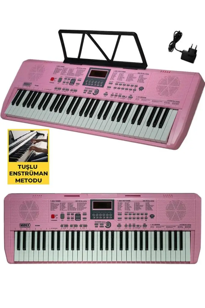 Midex PS-1800PK 61 Tuşlu Kaliteli Org Dijital Ekranlı Çanta Notalık Adaptör Sticker Öğrenim Metodu