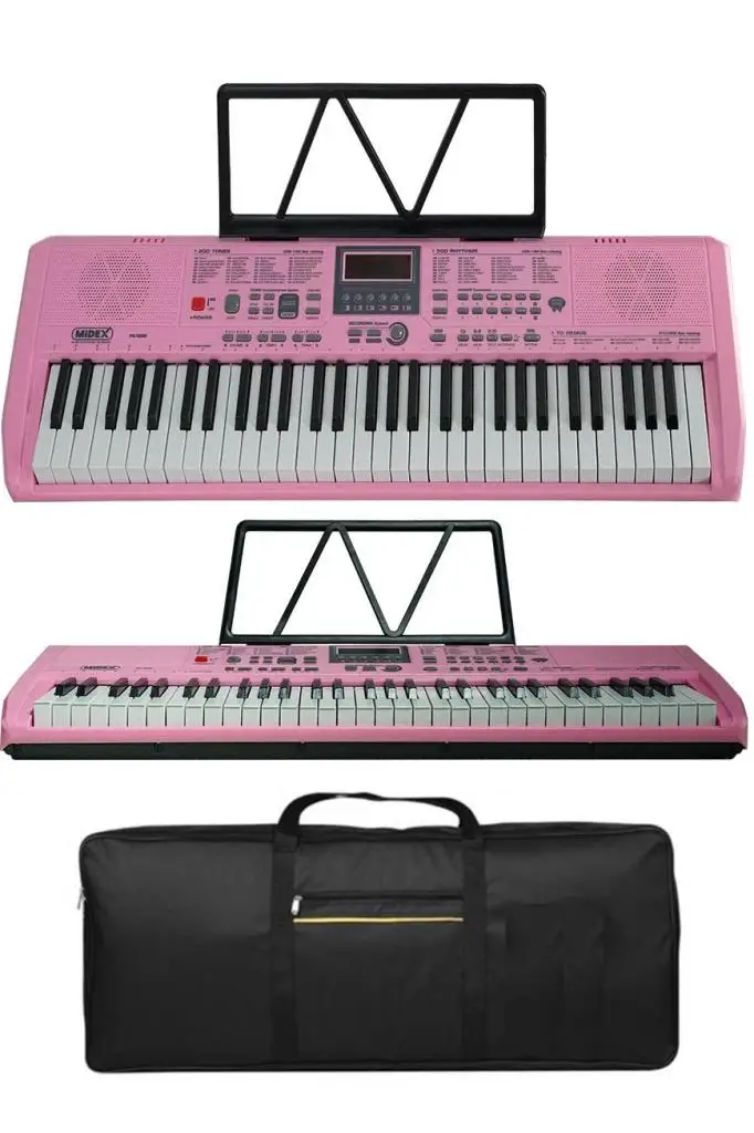Midex PS-1800PK-SET 61 Tuşlu Kaliteli Pembe Org Dijital Ekran Stand Kulaklık Çanta Notalık Adaptör Sticker Metod