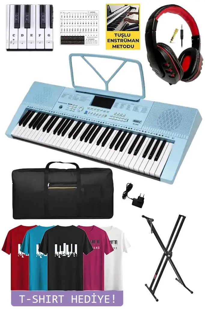 Midex PS-2300BL-TGIFT 61 Tuşlu Üst Düzey Org Seti Mavi (T-Shirt Hediye)