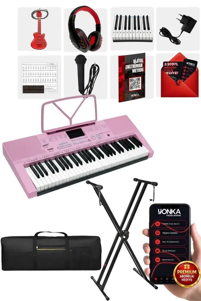 Midex PS-2300PK-PAK 61 Tuşlu Org Stand Kulaklık Pembe Başlangıç İçin Uygun