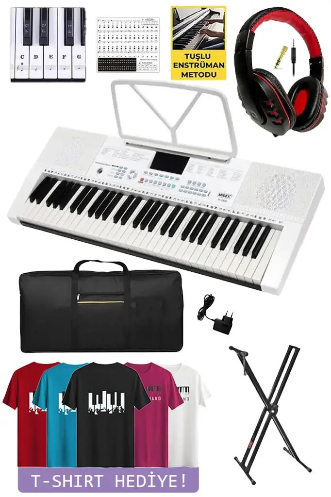 Midex PS-2300WH-TGIFT 61 Tuşlu Üst Düzey Org Seti Beyaz (T-Shirt Hediye)