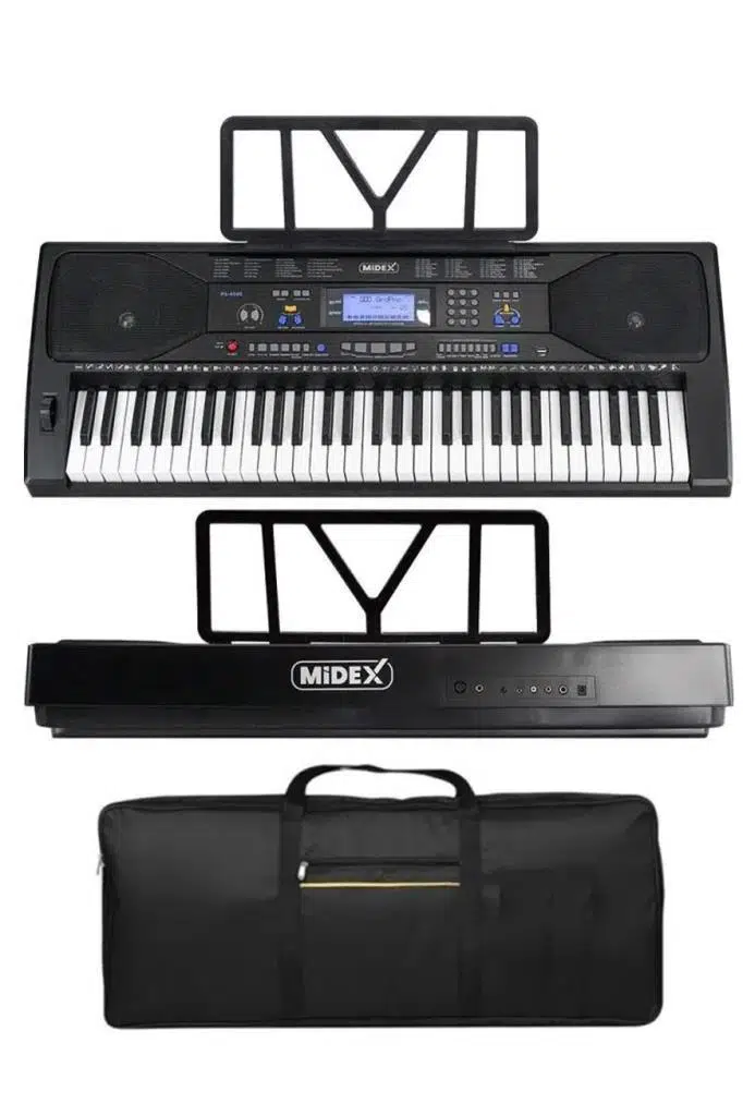 Midex PS-4500 Tuş Hassasiyetli 61 Tuşlu Org Dijital LCD Ekran USB MP3 Çanta Notalık Adaptör Dahil (300 Ses 300 Ritim)
