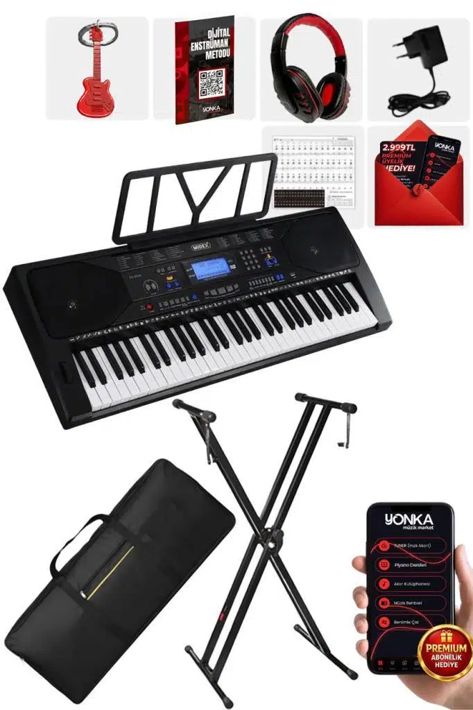 Midex PS-4500KS Tuş Hassasiyetli 61 Tuşlu Org LCD Ekran USB MP3 (Stand Kulaklık Çanta Notalık Metod)
