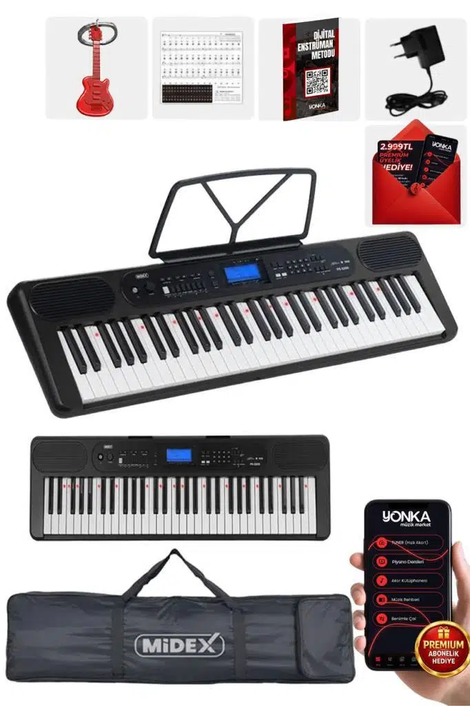Midex PS-5200BK-H Pro Org 61 LED Işıklı Tuş Hassasiyetli Bluetooth Midi Kulaklık