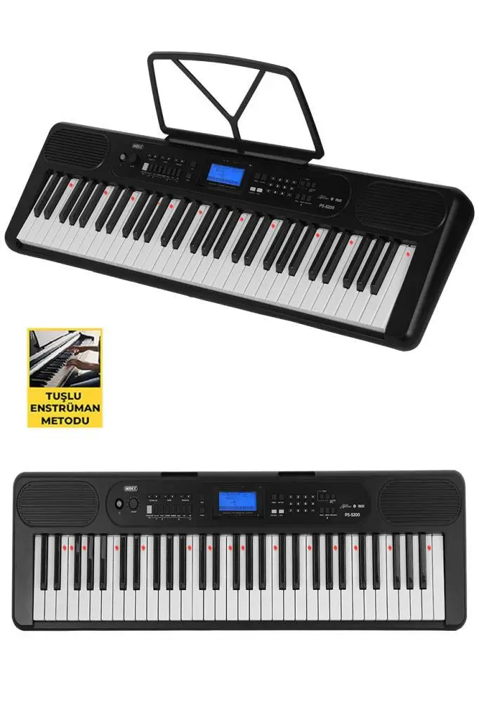 Midex PS-5200BK-HSS Pro Org 61 LED Işıklı Tuş Hassasiyetli Bluetooth Midi Kulaklık Stand Sustain