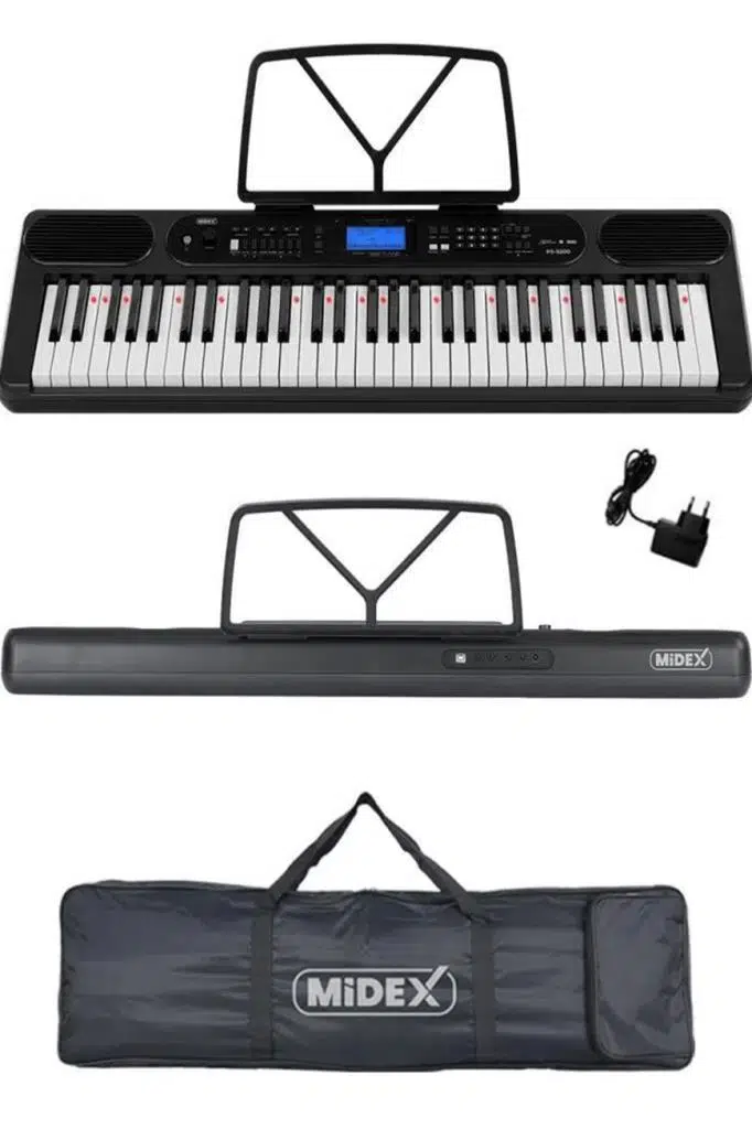 Midex PS-5200BK-HSS Pro Org 61 LED Işıklı Tuş Hassasiyetli Bluetooth Midi Kulaklık Stand Sustain