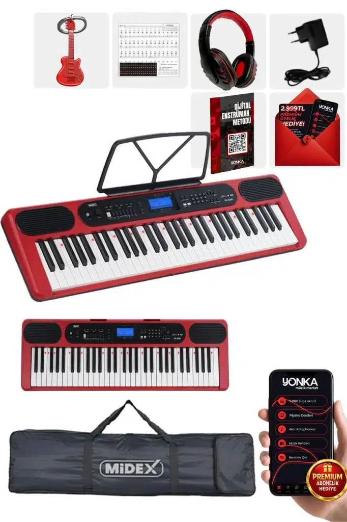 Midex PS-5200RD-H Pro Org 61 LED Işıklı Tuş Hassasiyetli Bluetooth Midi Kulaklık