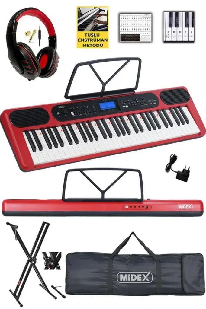 Midex PS-5200RD-HS Pro Org 61 LED Işıklı Tuş Hassasiyetli Bluetooth Midi Kulaklık Stand