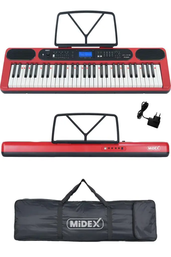 Midex PS-5200RD-HSS Pro Org 61 LED Işıklı Tuş Hassasiyetli Bluetooth Midi Kulaklık Stand Sustain