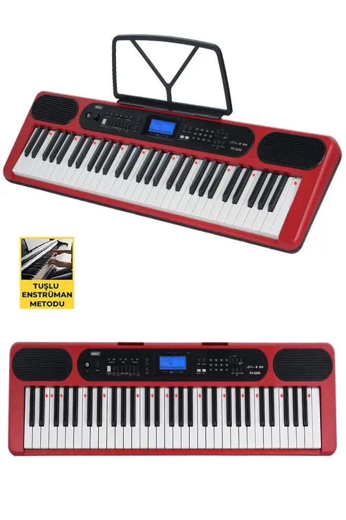 Midex PS-5200RD-HSS Pro Org 61 LED Işıklı Tuş Hassasiyetli Bluetooth Midi Kulaklık Stand Sustain