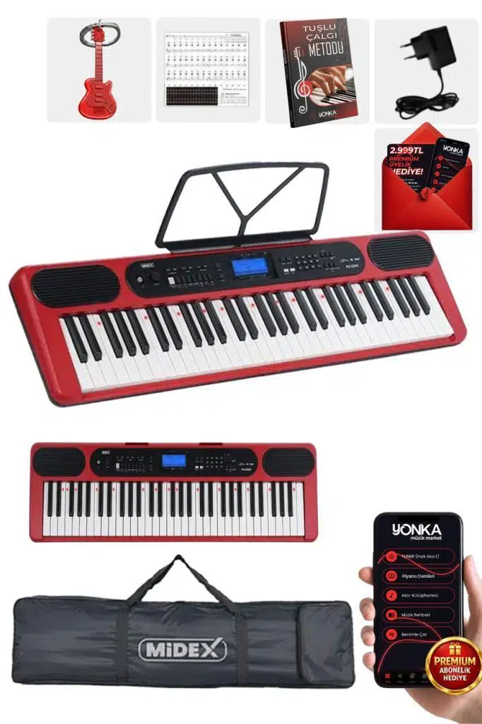 Midex PS-5200RD Pro Org 61 LED Işıklı Tuş Hassasiyetli Bluetooth Midi