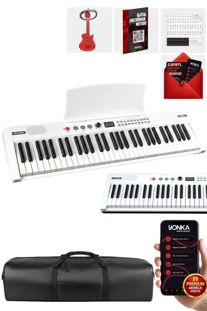 Midex PS4000WH Tuş Hassasiyetli 61 Tuşlu Org Bluetooth USB Midi METOD (Sustain Pedalı Çanta)