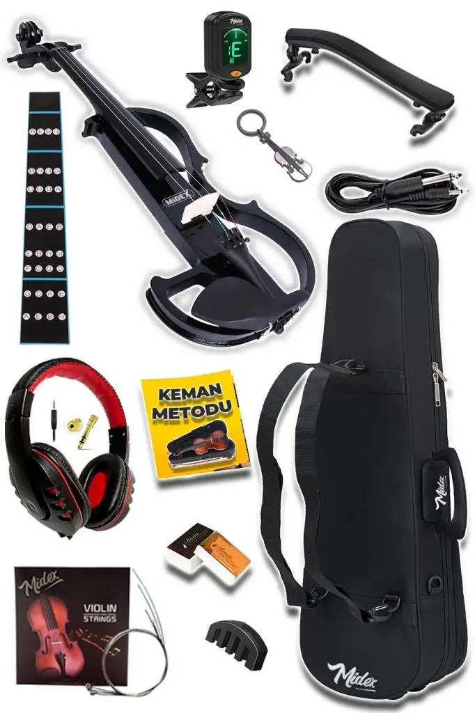 Midex RCZ-606B PAK Elektro Keman + Şarjlı Mikrofonlu Çanta Amfi Full Set Siyah