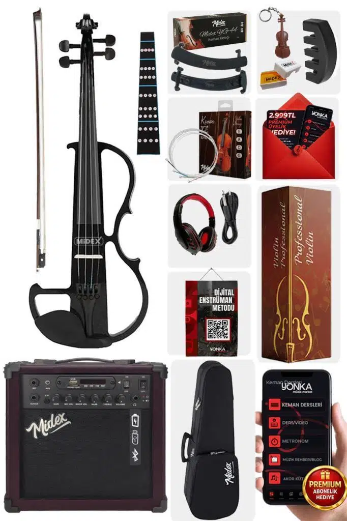 Midex RCZ-606BK-AMP Elektro Keman ve Şarjlı Anfi Seti