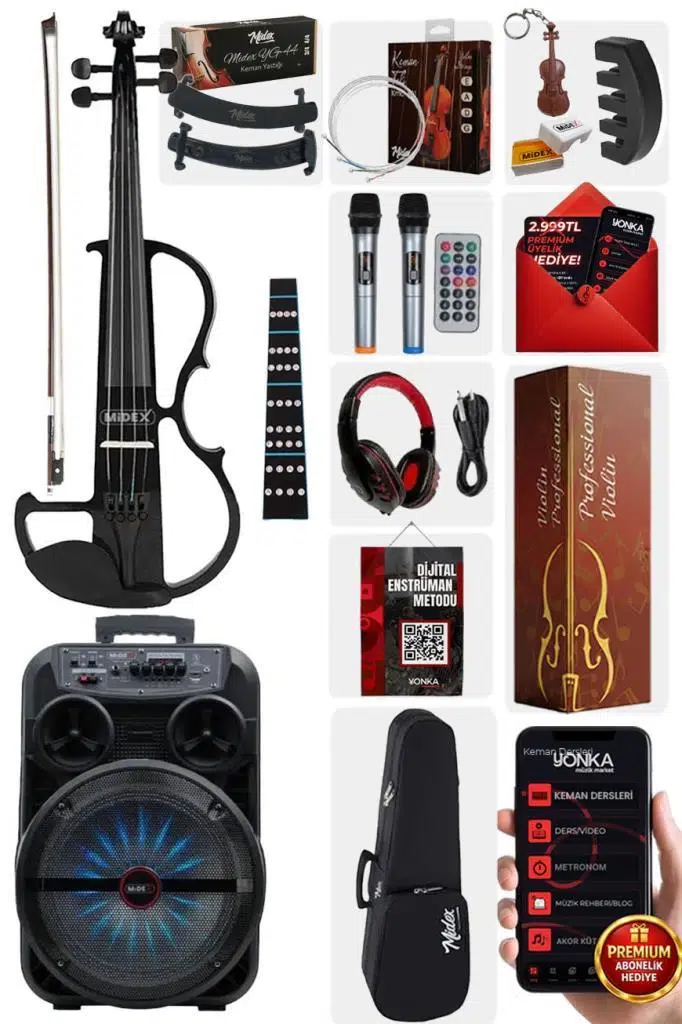 Midex RCZ-606BK-PAK Elektro Keman ve Şarjlı Hoparlör Anfi Mikrofon Seti