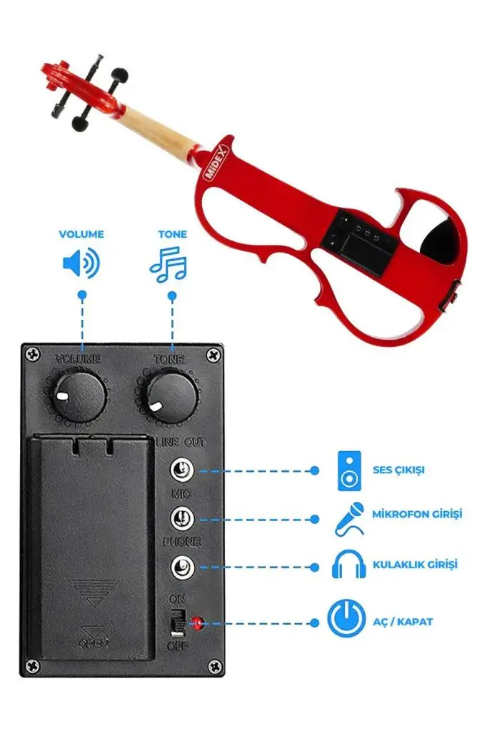 Midex RCZ-606RD Elektro Keman Seti Red (Kulaklık Kablo Tuner Yastık)