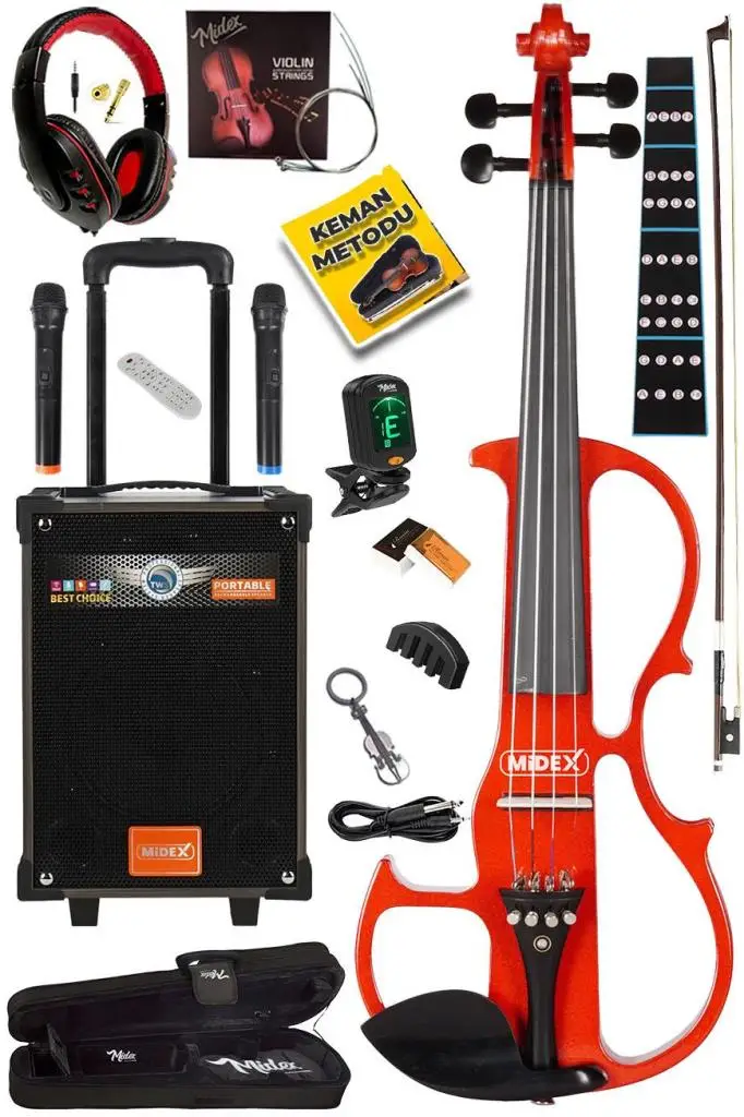 Midex RCZ-606RD-PAK Elektro Keman + Şarjlı Mikrofonlu Çanta Amfi Full Set Red