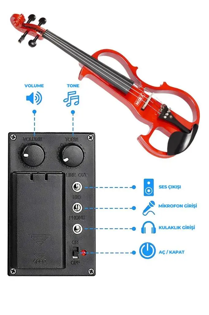 Midex RCZ-606RD-PAK Elektro Keman + Şarjlı Mikrofonlu Çanta Amfi Full Set Red