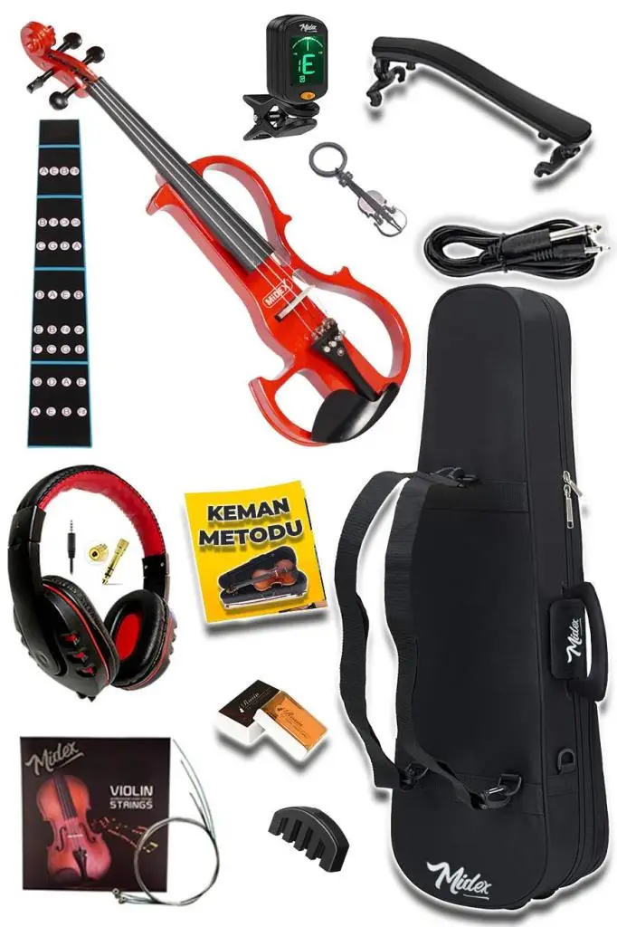Midex RCZ-606RD-PAK Elektro Keman + Şarjlı Mikrofonlu Çanta Amfi Full Set Red