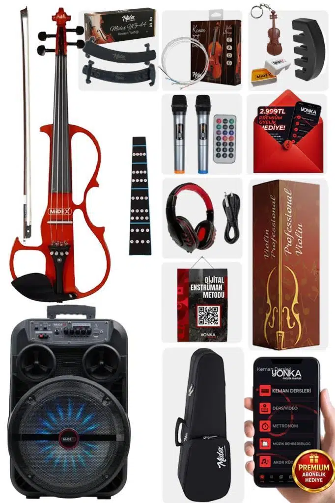 Midex RCZ-606RD-PAK Elektro Keman ve Şarjlı Hoparlör Anfi Mikrofon Seti