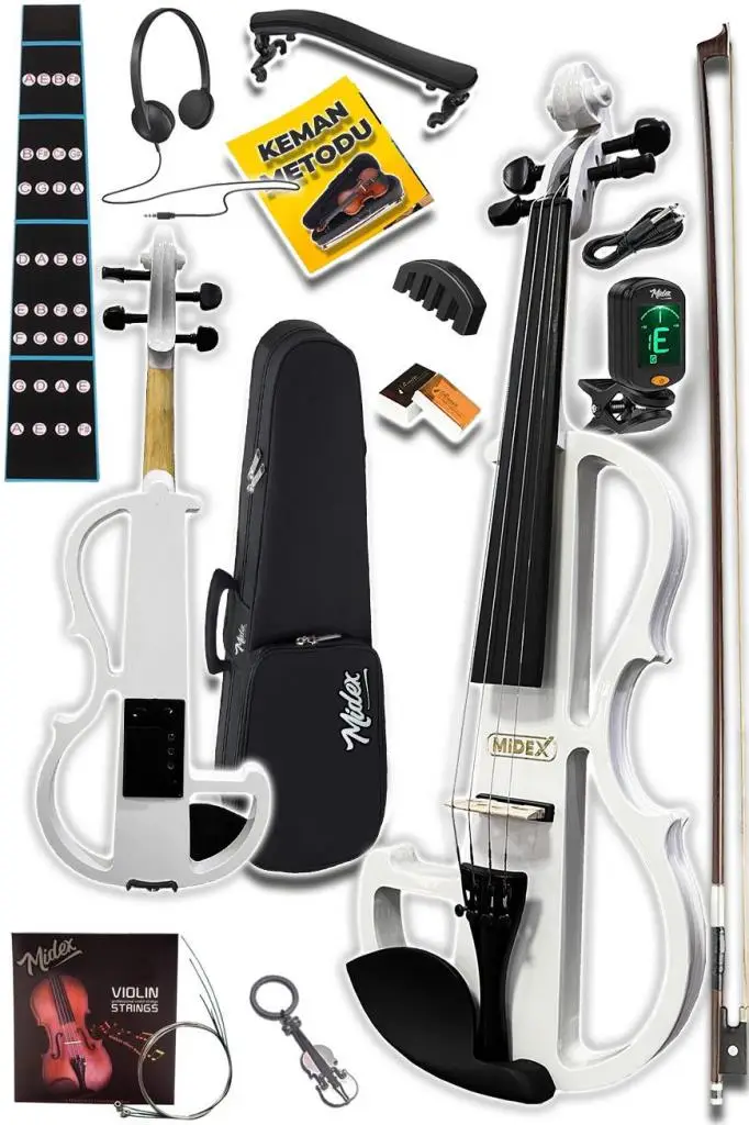 Midex RCZ-606W Elektro Keman Seti Beyaz (Kulaklık Kablo Metod Tuner Yastık )