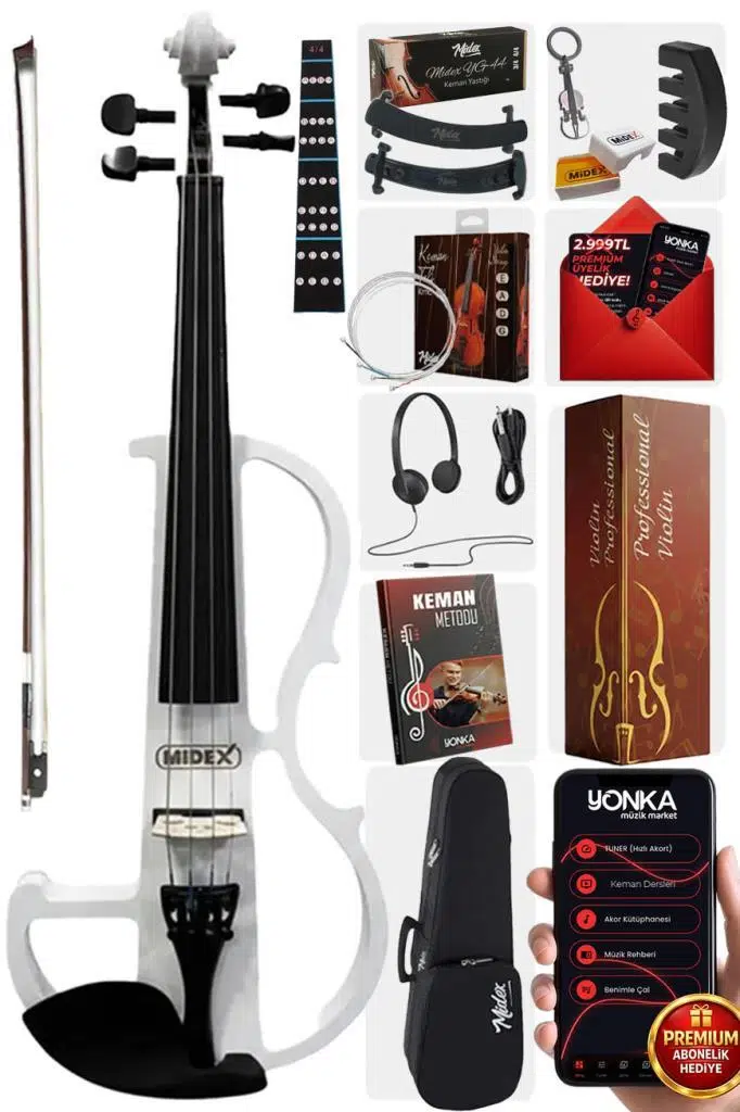 Midex RCZ-606W Elektro Keman Seti Beyaz (Kulaklık Kablo Metod Yastık )