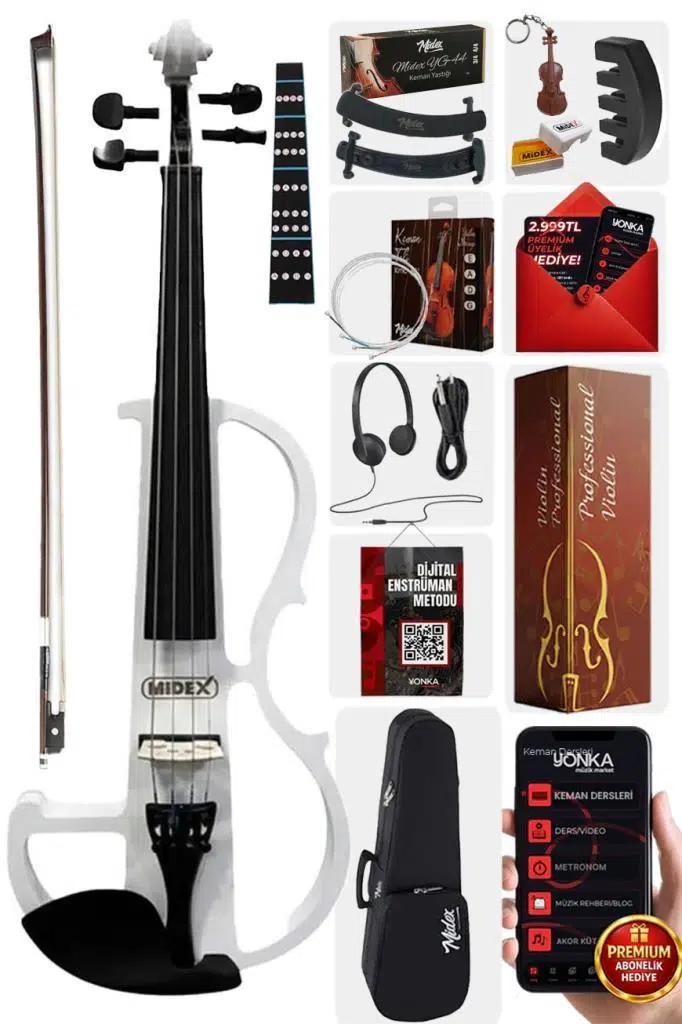 Midex RCZ-606W Elektro Keman Seti Beyaz (Kulaklık Kablo Metod Yastık )