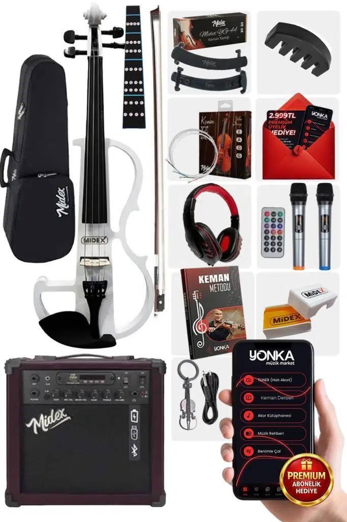 Midex RCZ-606WH-AMP Elektro Keman ve Şarjlı Anfi Seti